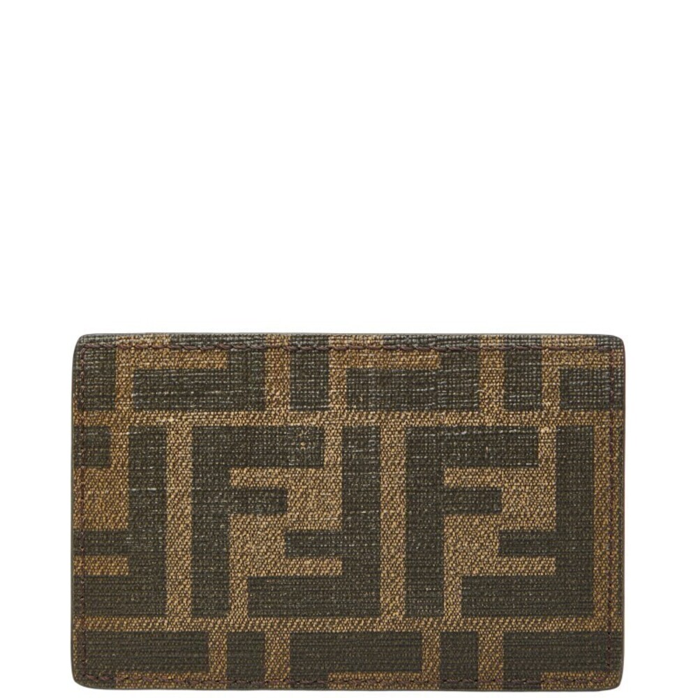 Fendi Zucca Card Case Wallet Pass Brown Black Leather